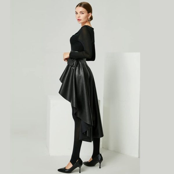 419ezOlSmL.jpg Leather Skirt for Women Black Faux Leather Plus Size Pleated Midi Maxi Fall Long Skirts