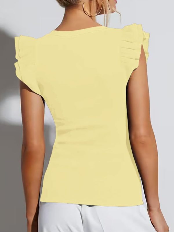 41je0f0iMbL.jpg Women's Summer Sleeveless Tops V Neck Ruffle Shirts Ribbed Knit Tank Top Sexy Blouse Ladies Clothes 2025