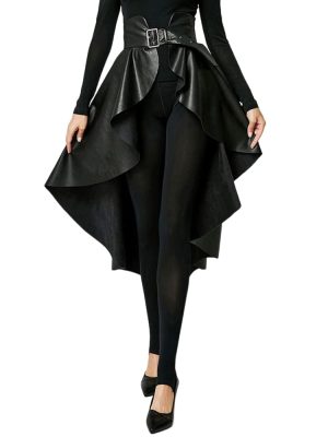 Leather Skirt for Women Black Faux Leather Plus Size Pleated Midi Maxi Fall Long Skirts