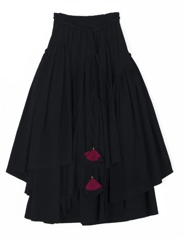 Womens Elastic Waist Aline Cotton Lined Retro Maxi Hem Pleated Long Skirts