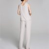 Women's Mother of The Bride Pants Suits Full Length Chiffon Lace 3/4 Sleeve 3 Pcs Wedding Sets