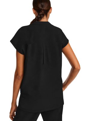 Women's Scrub Top Relaxed Fit Journey Top - 2 Pockets with Knit Details, Dolman Sleeve and Rounded Hem - 2152