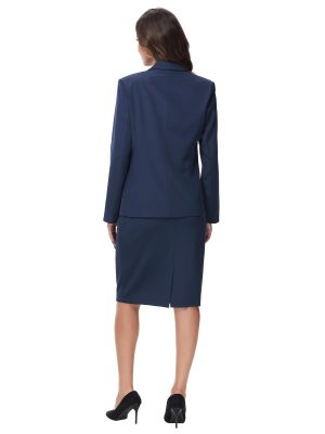Women's Business Skirt Suit Set 2 Piece Office Outfits Notched Lapel Blazer and Pencil Skirt
