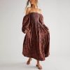Women Floral Embroidered Maxi Dress Long Puff Sleeve Square Neck Bohemian Flowy Dress with Pockets Smocked Fall Dress