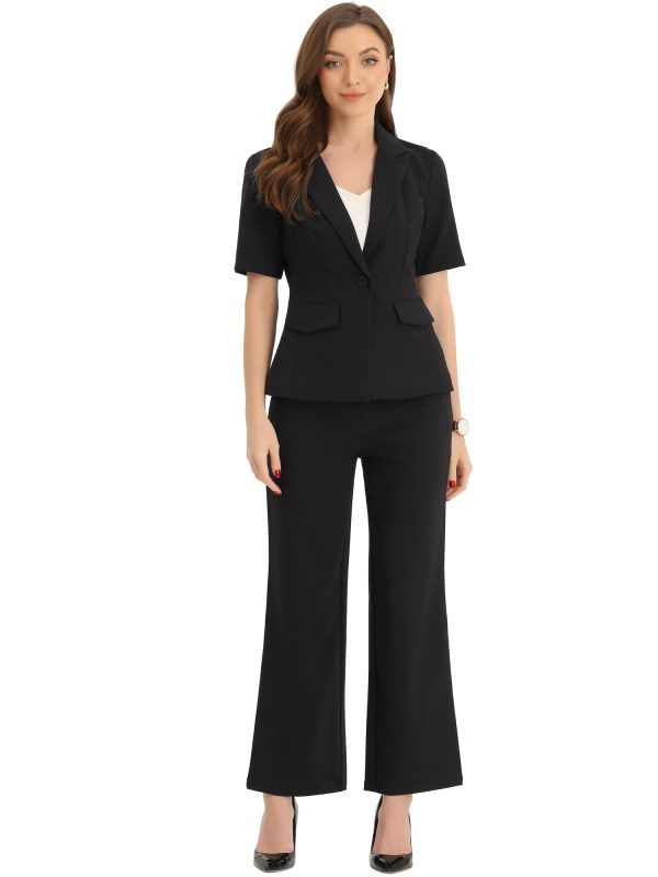 51DgOtCdtBL.jpg Short Sleeve Blazer Pant Suits Set for Women Business Casual 2 Piece Work Outfits