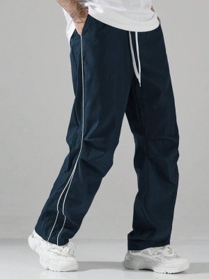 Men's Parachute Sweatpants Y2k Baggy Track Pants Drawstring Wide Leg Casual Trousers Streetwear
