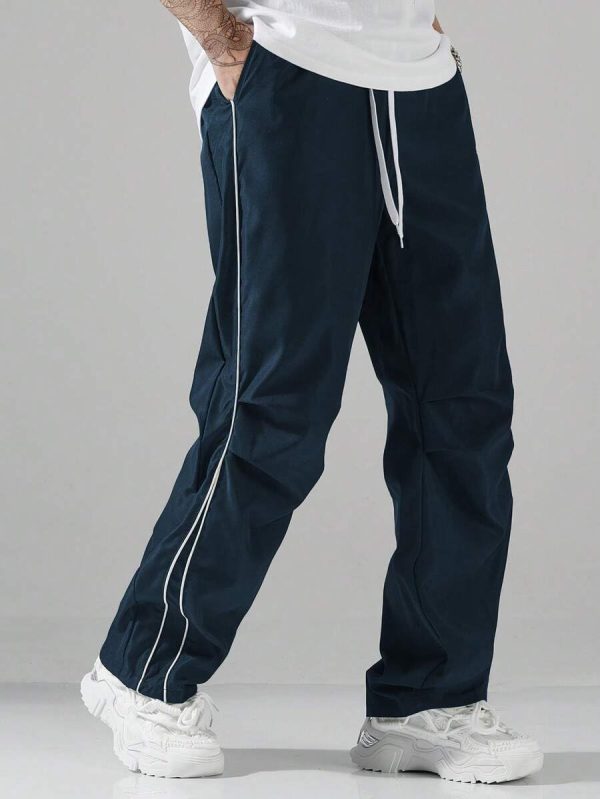 Men's Parachute Sweatpants Y2k Baggy Track Pants Drawstring Wide Leg Casual Trousers Streetwear