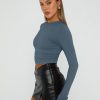 Womens Long Sleeve Shirt Basic Crop Tops Fall Fashion Underscrubs Layer Slim Fit Winter Clothes