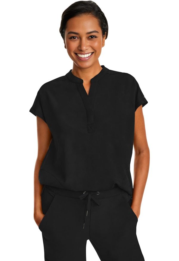 51JVTaVZlbL.jpg Women's Scrub Top Relaxed Fit Journey Top - 2 Pockets with Knit Details, Dolman Sleeve and Rounded Hem - 2152
