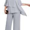 Plus Size Mother of Bride Pant Suits 2 Piece Chiffon Sets Ruffle Layers Wedding Guest Outfit