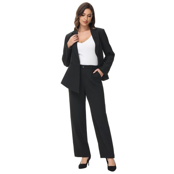 51Lsg9w07L.jpg Women's Suit Outfits Set 2 Piece Ruffle Blazer with Pants Suit Set Long Sleeve Business Casual