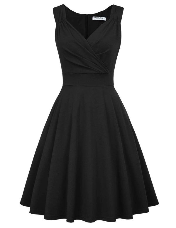 Women's Sleeveless Wrap V-Neck A-line Bridesmaid Cocktail Party Dress