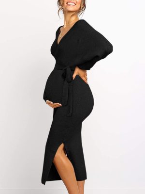 Maternity Nursing Dress Sweater Dress for Women Wedding Guest Dress Baby Shower Maternity Photoshoot Outfits
