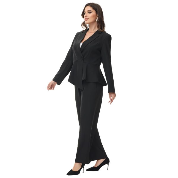 51R6FWDC8cL.jpg Women's Suit Outfits Set 2 Piece Ruffle Blazer with Pants Suit Set Long Sleeve Business Casual