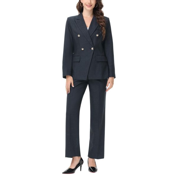 Women's Pant Suit 2 Piece Set Double Breasted Pinstripe Suit Slim Fit Business Casual Outfits