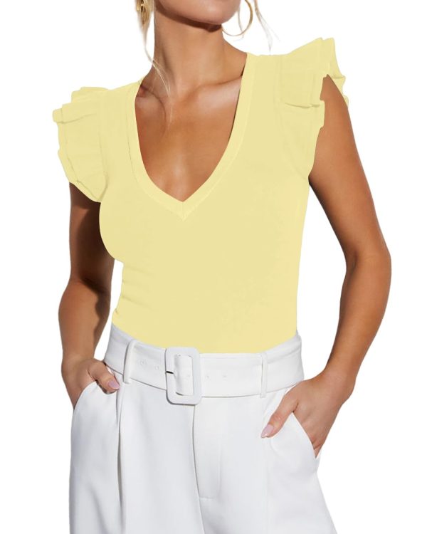 51WFOBbUlCL.jpg Women's Summer Sleeveless Tops V Neck Ruffle Shirts Ribbed Knit Tank Top Sexy Blouse Ladies Clothes 2025