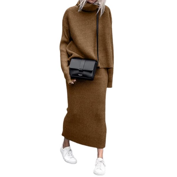 51XbKTHRsEL.jpg Women's Turtleneck 2 Piece Outfits Ribbed Knit Sweater Midi Pencil Skirt Set