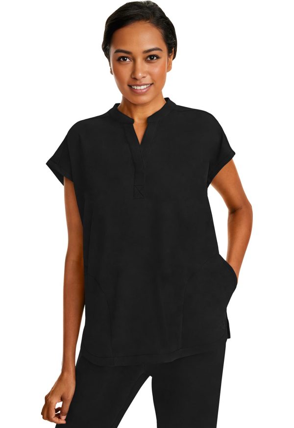 51bqffRb1CL.jpg Women's Scrub Top Relaxed Fit Journey Top - 2 Pockets with Knit Details, Dolman Sleeve and Rounded Hem - 2152