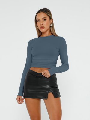 Womens Long Sleeve Shirt Basic Crop Tops Fall Fashion Underscrubs Layer Slim Fit Winter Clothes