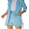 Women's 2 Piece Open Front Long Sleeve Blazer and Solid Short Pants Suit Sets