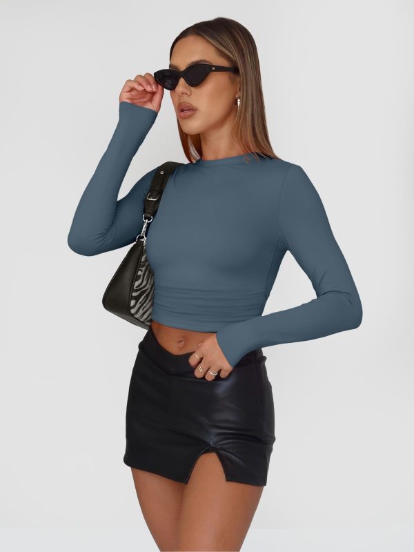 Womens Long Sleeve Shirt Basic Crop Tops Fall Fashion Underscrubs Layer Slim Fit Winter Clothes