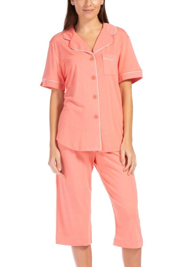 51hklRQ4ckL.jpg Button Down Pajamas for Women Capri Pajama Sleepwear Set with Gift Box