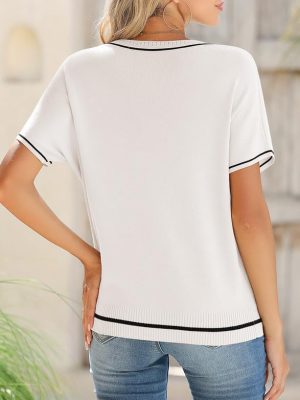 Womens Tops Trendy Casual Short Sleeve Shirts Crewneck Lightweight Knit Sweater Top