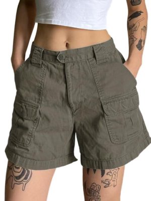 Cargo Shorts for Women 2024 Casual Summer Elastic High Waisted Button Up Comfy Cotton Hiking Shorts with Pockets