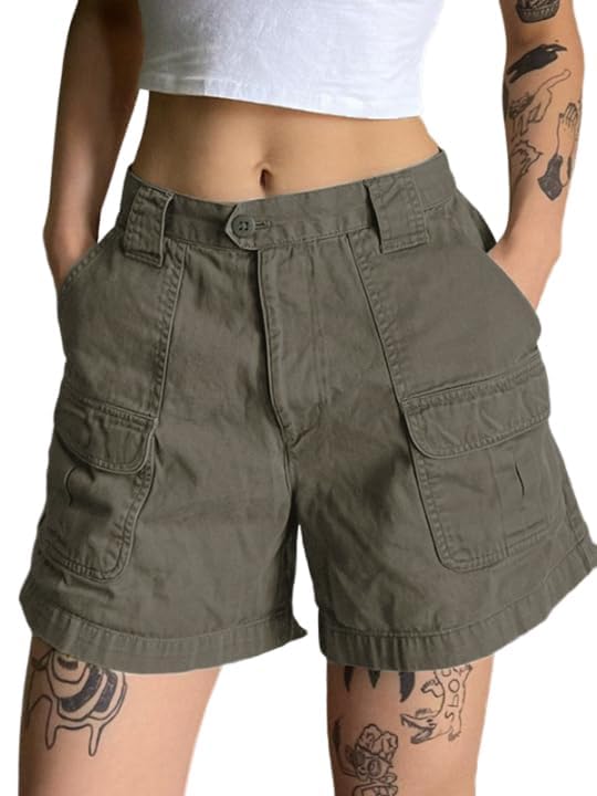 Cargo Shorts for Women 2024 Casual Summer Elastic High Waisted Button Up Comfy Cotton Hiking Shorts with Pockets