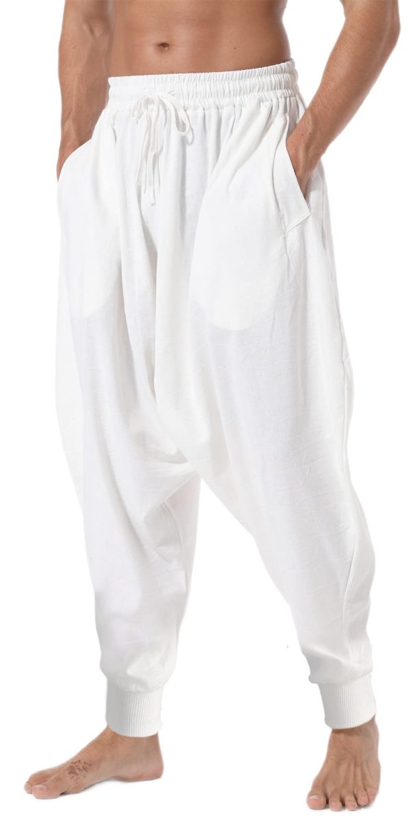 51mSIEpb4L.jpg Men's Drawstring Aladdin Hippie Harem Pants Loose Drop Crotch Trousers