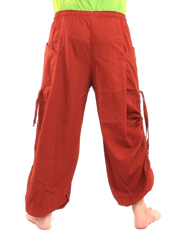 51mnmCyiauS.jpg Harem Pants for Men & Women, Cotton Baggy Trousers, Adjustable Length, Drawstring Waist, 2 Pockets, One Size