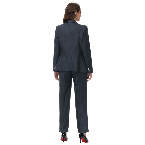 Women's Pant Suit 2 Piece Set Double Breasted Pinstripe Suit Slim Fit Business Casual Outfits