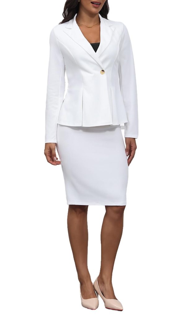 2 Piece Outfits for Women Solid Blazer Jacket Skirts Sets Two Piece Business Formal Suit Sets