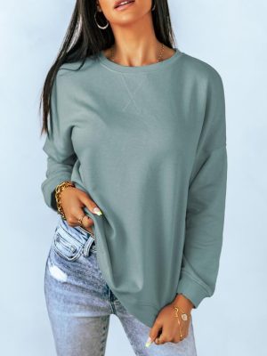 Women's Casual Crew Neck Sweatshirt Loose Soft Long Sleeve Pullover Tops