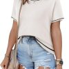 Womens Tops Trendy Casual Short Sleeve Shirts Crewneck Lightweight Knit Sweater Top