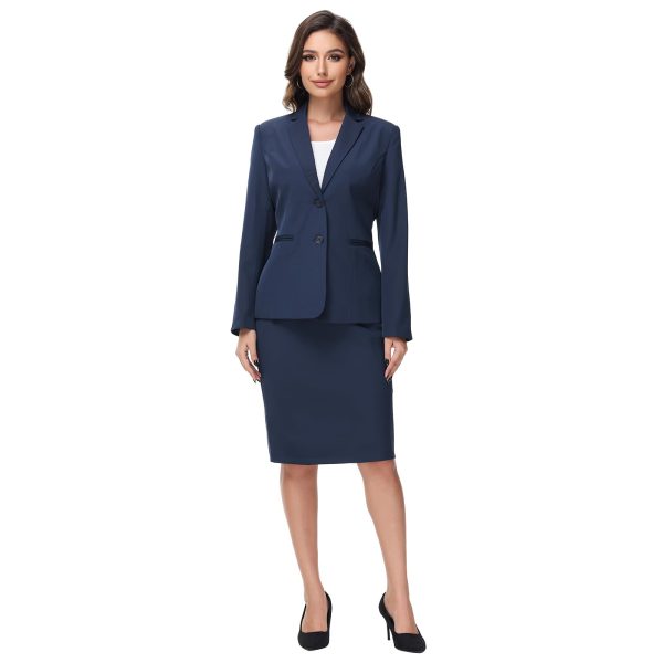 51x7AHZqgqL.jpg Women's Business Skirt Suit Set 2 Piece Office Outfits Notched Lapel Blazer and Pencil Skirt