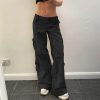 Womens Straight Wide Leg Cargo Jeans Vintage Flap Pocket Cargo Pants Baggy Y2k Pants