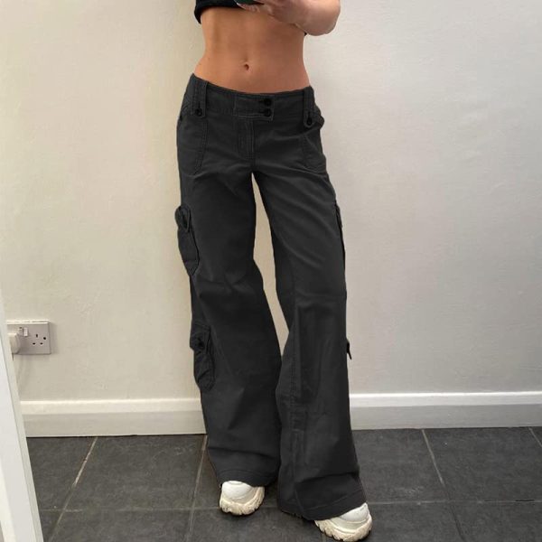 Womens Straight Wide Leg Cargo Jeans Vintage Flap Pocket Cargo Pants Baggy Y2k Pants