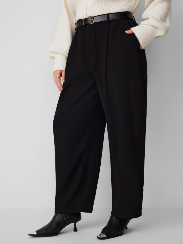 61-bHgdnyCL.jpg High Waist Solid Tapered Trousers with Belt Curve & Plus