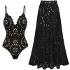 Women's One Piece Bathing Suit Petal Hollow V Neck Swimsuit and Skirt