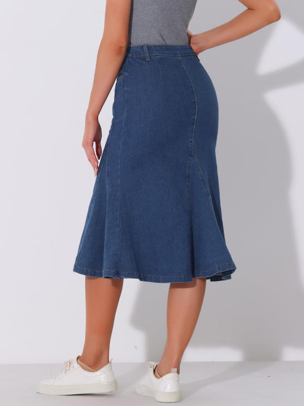 Casual Denim Skirt for Women's High Waisted A-Line Flared Midi Skirts