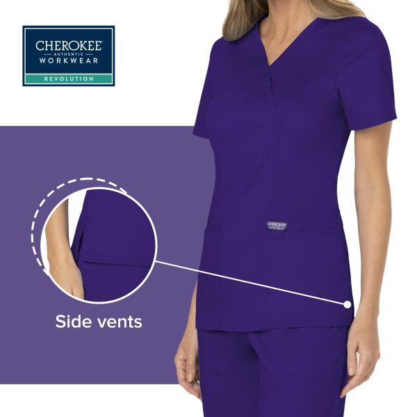 Scrubs for Women Mock Wrap Top with 3 Pocket, Back Princess Seams WW610