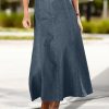A-Line High Rise Vintage Wash Stitch Detail Long Denim Skirt Without Belt