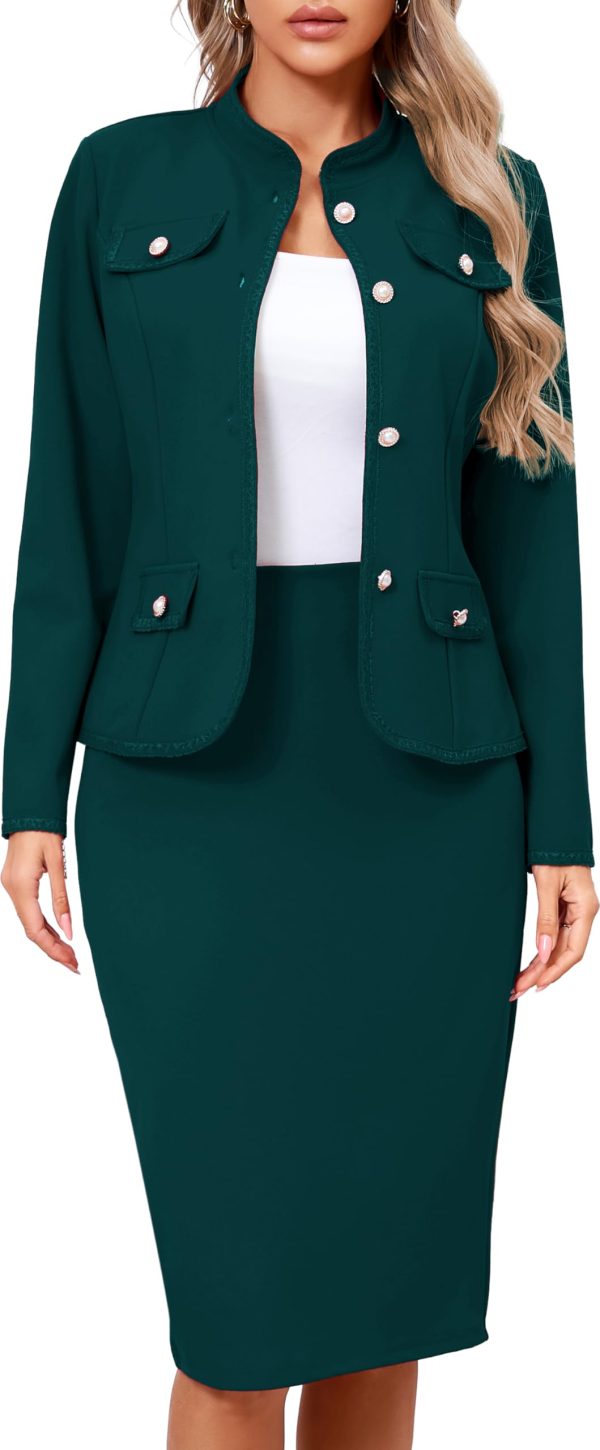 613tjjSeANL.jpg Women 2 Piece Business Suit Elegant Blazer Jacket and Skirt Sets Work Formal Office Clothes Suits
