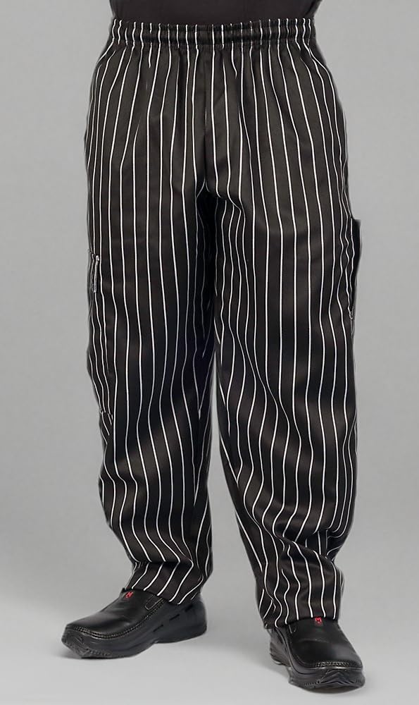 Chalk Stripe Baggy Cargo Chef Pants for Men and Women – Drawstring Waist