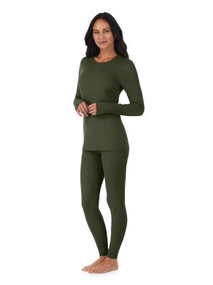 Womens Fleece Lined Thermal Long Sleeve Shirt and Leggings - Top and Bottom Base Layer Lounge Sets for Women