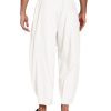 Men's Cotton Linen Harem Pants Drawstring Casual Cropped Trousers Lightweight Loose Beach Yoga Pants with Pockets