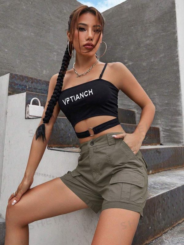 Cargo Shorts for Women 2024 Casual Summer Elastic High Waisted Button Up Comfy Cotton Hiking Shorts with Pockets