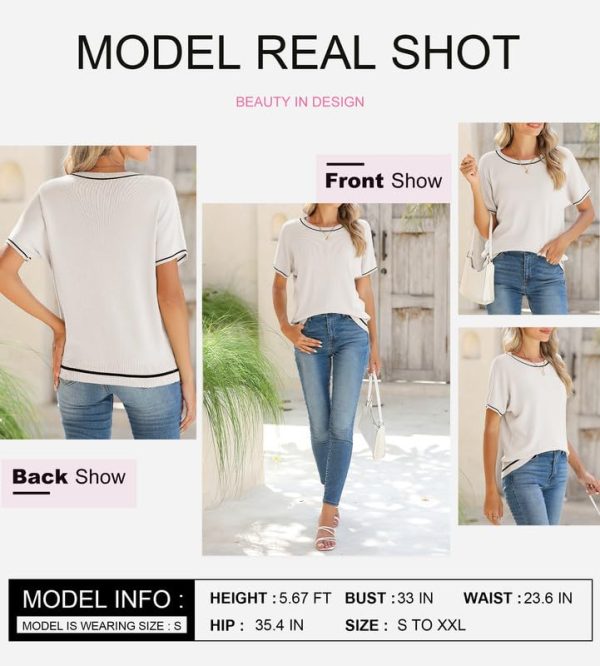 Womens Tops Trendy Casual Short Sleeve Shirts Crewneck Lightweight Knit Sweater Top