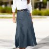 A-Line High Rise Vintage Wash Stitch Detail Long Denim Skirt Without Belt